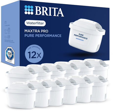 Wkład do filtra wody Brita maxtra pro pure performance - 12 sztuk - oryginalny filtr wody do dzbanków filtrujących wodę - filtruje zanieczyszczenia takie jak herbicydy, pfas, chlor, wapno i metale