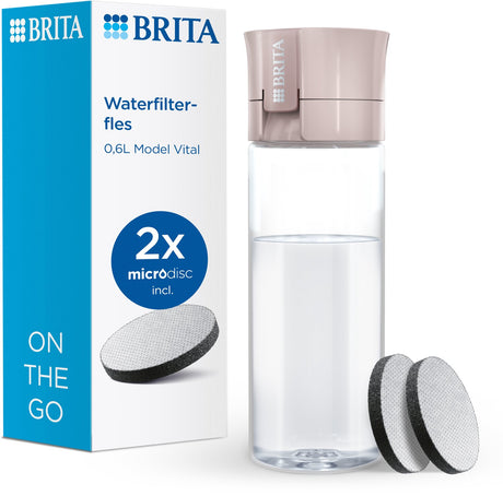 Brita - Vital butelka do picia dla dorosłych - 0,6l - brzoskwiniowa - w zestawie 2 wkłady filtrujące typu microdisc - idealna do butelek do picia