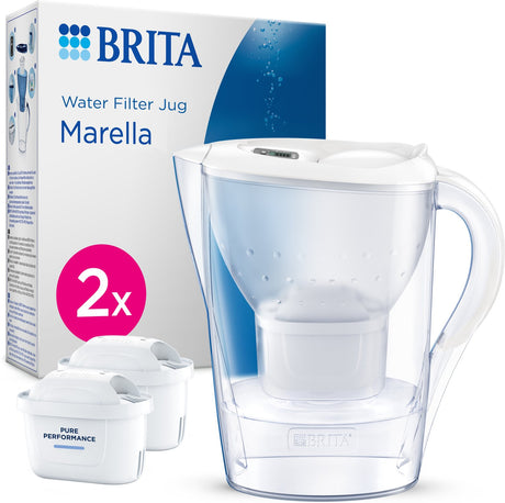 Brita - dzbanek filtrujący do wody - marella cool - 2,4 l - biały - w komplecie. 2 wkłady filtrujące Maxtra Pro typu „wszystko w 1” – pakiet wartościowy