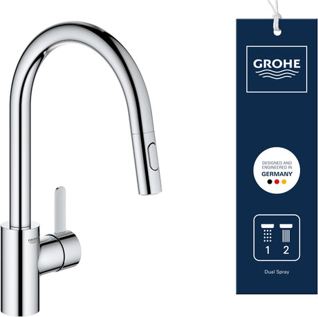Grohe eurosmart kosmopolityczna bateria kuchenna - wysoka wylewka - zakres obrotu 360° - z wyciąganą główką prysznicową i 2 rodzajami strumienia - chrom