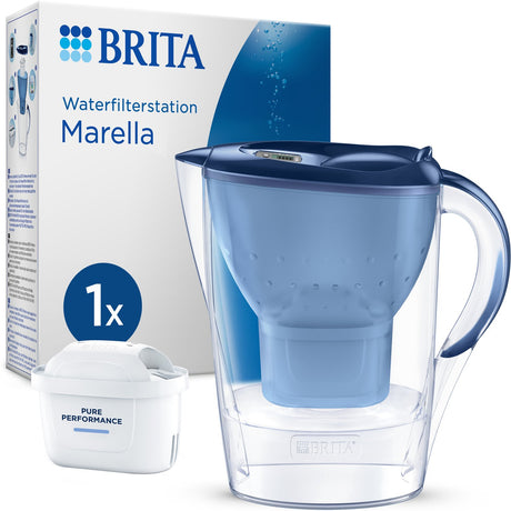 Brita - dzbanek filtrujący do wody - marella cool - 2,4l - niebieski - w komplecie. 1 wkład filtra Maxtra Pro typu „wszystko w 1”.