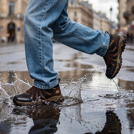 Buty turystyczne Skechers Rugged Ranger - Storm Trail - chłopięce buty turystyczne - czarno-brązowo-żółte 28