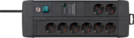 Gniazdo Brennerstuhl premium-line 60 000 A z zabezpieczeniem przeciwprzepięciowym 8-kierunkowe duo czarne 3m h05vv-f 3g1,5