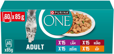 Purina one purina® one® adult - kattenvoer natvoer - lam, rund, kip zeevis - 60 x 85 g