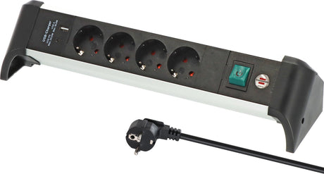 Listwa zasilająca Brennerstuhl alu-office-line z zasilaniem USB Funkcja ładowania USB 4-kierunkowa 1,8 m h05vv-f 3g1,5