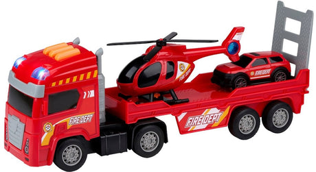 Zestaw wozu strażackiego ze skrzynią biegów Eddy Toys - zabawkowy zestaw straży pożarnej ze światłem i dźwiękiem
