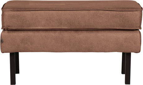 Podnóżek Woood rodeo na nogach - skóra z recyklingu - koniak - 45x84x54