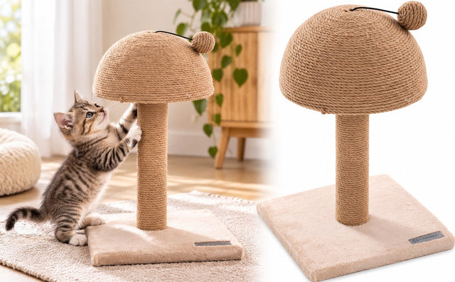 Flamingo krabpaal kat - asha beige - 44 cm - compacte krabpaal met jute krabtouw - zachte pluche - met ratelend kattenspeeltje - 30x30x44 cm