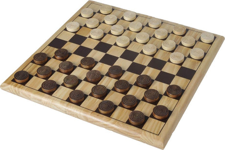 Zestaw warcabów Engelhart kompletny – warcaby z drewna brzozowego ø 30 mm – deska 29 x 29 cm – luksusowa szachownica dla początkujących i zaawansowanych –