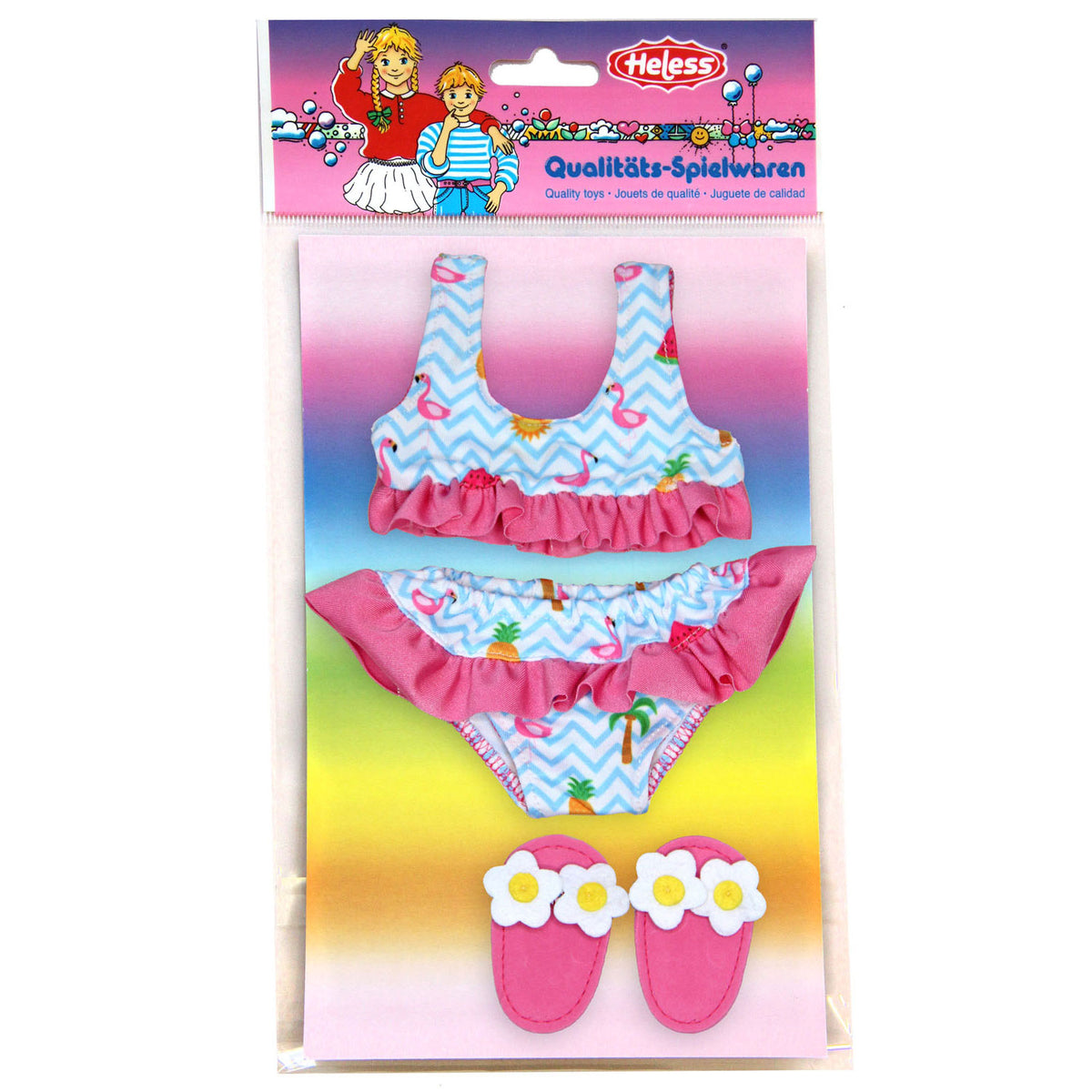 Heless bikini dla lalki z kapciami w kształcie flamingów, 28-35 cm