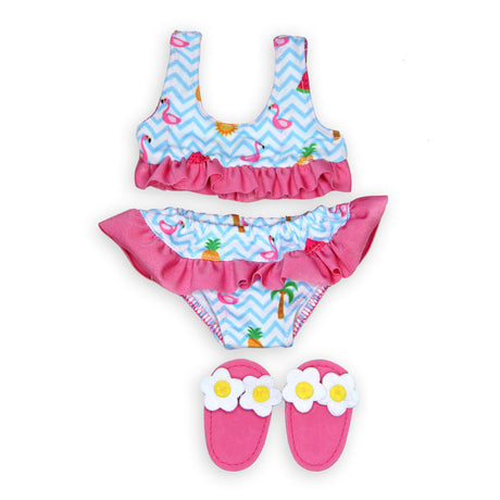 Heless bikini dla lalki z kapciami w kształcie flamingów, 35-45 cm