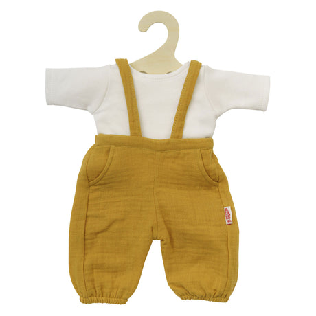 Ubranka dla lalek Heless ogrodniczki w kolorze ochry żółtej z bawełny organicznej 35-45 cm.