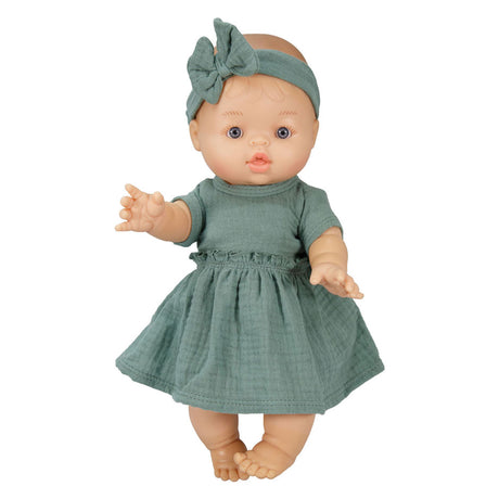 Lalka niemowlęca Heless dziewczynka w zielonej sukience - 34cm