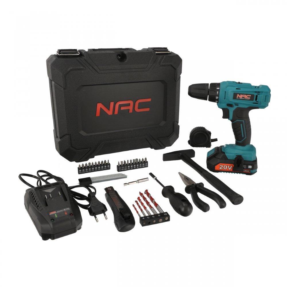 Nac schroevendraaier 20v 1x2,0ah met gereedschapsset