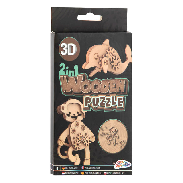 Drewniane puzzle 3D ze zwierzętami Grafix 2 w 1