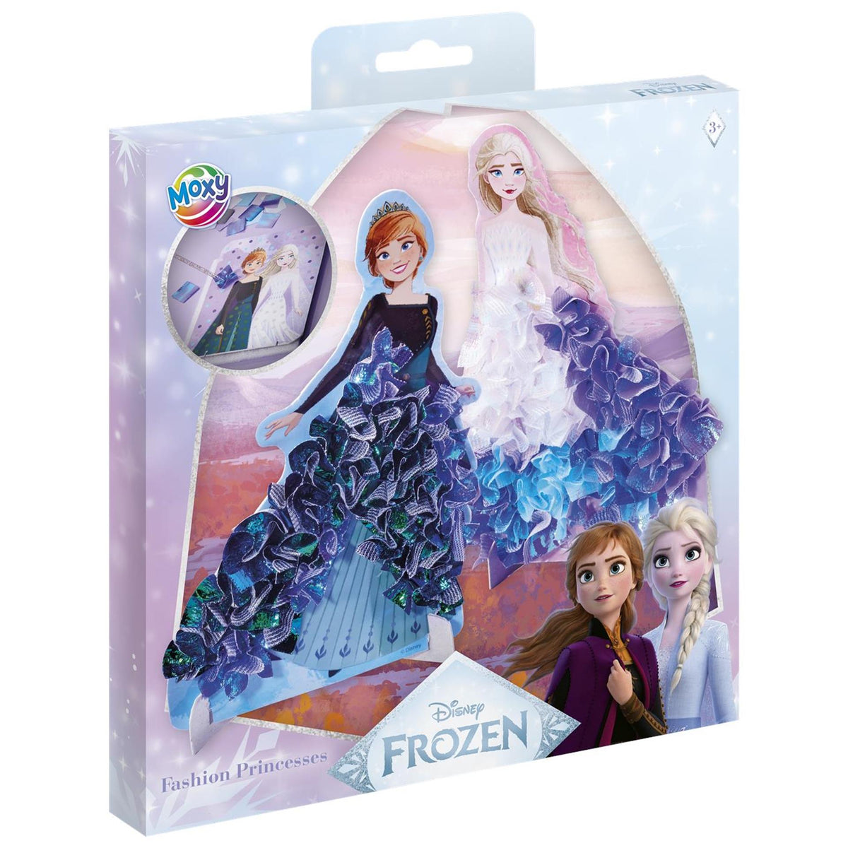 Moxy disney frozen poke art kaarten - anna en elsa jurken versieren - 3 kaarten - 6 kleuren stof - incl. tool - 17,5 x 13 cm - peuter speelgoed - knutselen - voor meisjes en jongens - vanaf 3 jaar - totum