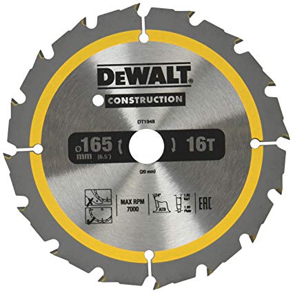 Piła tarczowa Dewalt akcesoria 165x20x16t, uzębienie naprzemienne, dodatni 24°, nacięcie 1,6mm - dt1948-qz