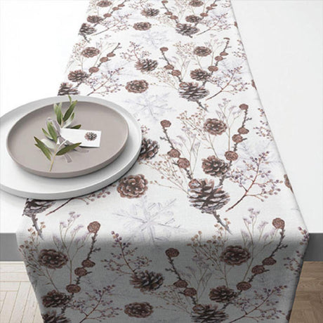 Bieżnik Ambiente szyszki sosnowe białe 40x150cm bawełna