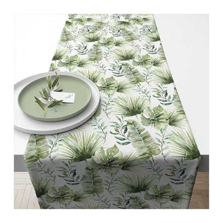 Bieżnik Ambiente 40x150 cm liście dżungli biały