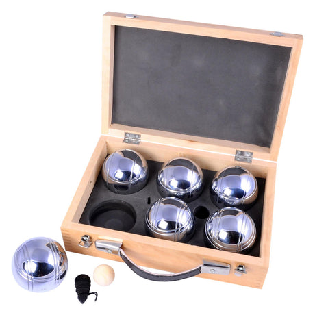 Metalowe jeu de boule Engelhart - 6 piłek w drewnianym pudełku - luksusowy zestaw - pétanque - boule - kule metalowe - odpowiednie na każde boisko do gry w bule - longfield