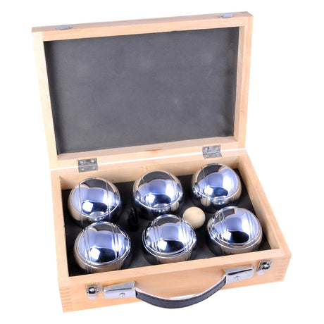 Metalowe jeu de boule Engelhart - 6 piłek w drewnianym pudełku - luksusowy zestaw - pétanque - boule - kule metalowe - odpowiednie na każde boisko do gry w bule - longfield