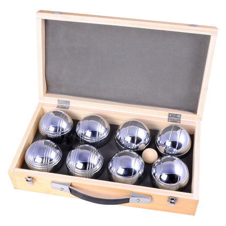 Metalowe jeu de boule Engelhart - 8 piłek w drewnianym pudełku - luksusowy zestaw - pétanque - boule - kule metalowe - odpowiednie na każde boisko do gry w bule - longfield
