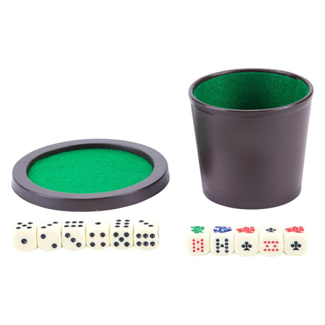 Kubek do pokera Longfield z pokrywką - zawiera 2 zestawy kości (16 mm) - zestaw kości - klasyczna gra rodzinna w kości - serce anioła
