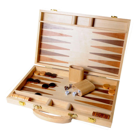Backgammon Engelhart 15 cali - deska intarsjowana drewnem - drewniana skrzynka z rączką - wersja luksusowa -