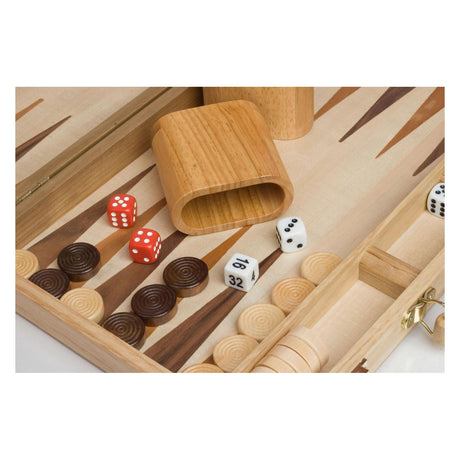 Backgammon Engelhart 15 cali - deska intarsjowana drewnem - drewniana skrzynka z rączką - wersja luksusowa -
