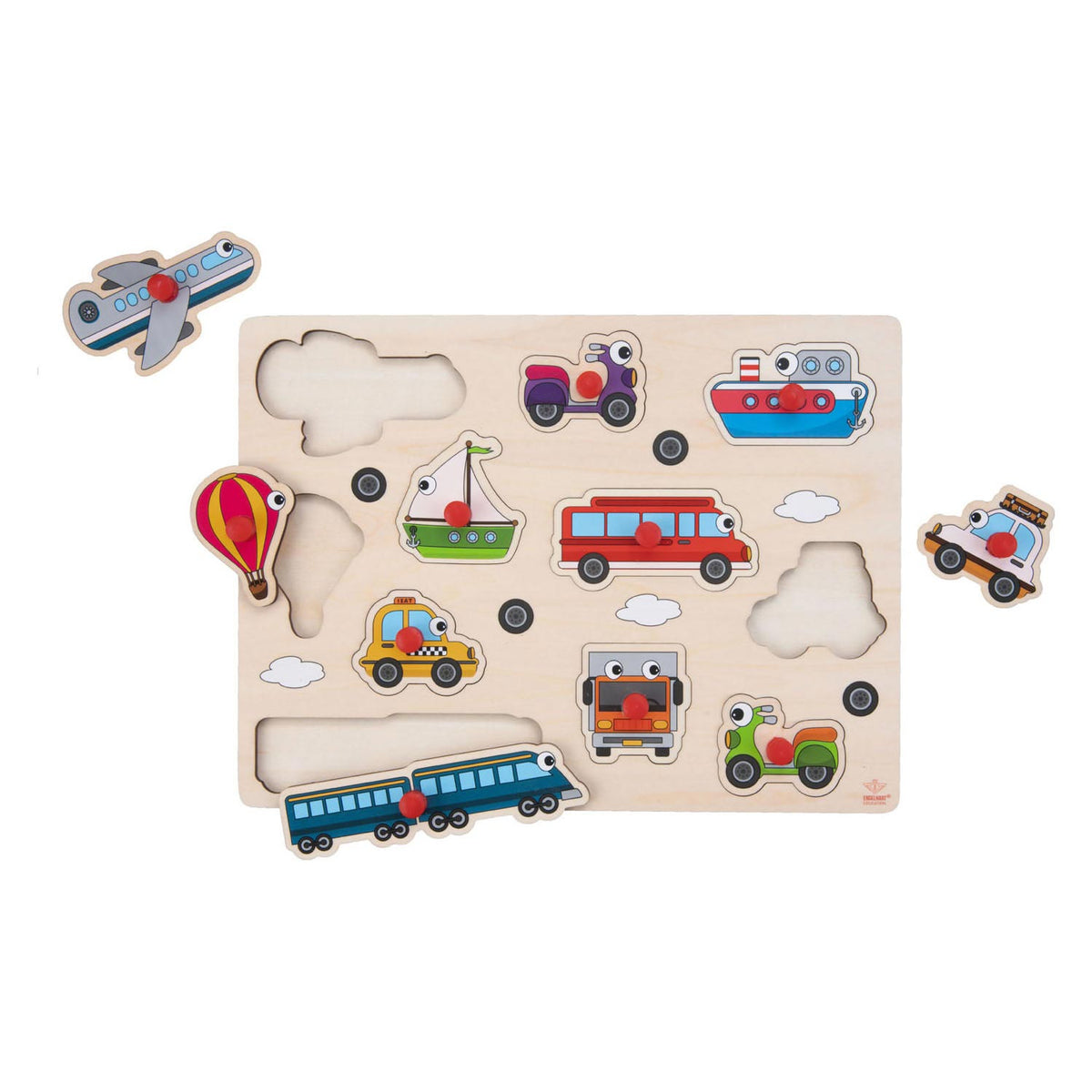 Drewniane puzzle Engelhart z pojazdami o wymiarach 30x23 cm