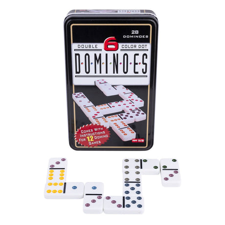 Domino podwójne w puszce - 28 kamieni z kolorowymi oczkami