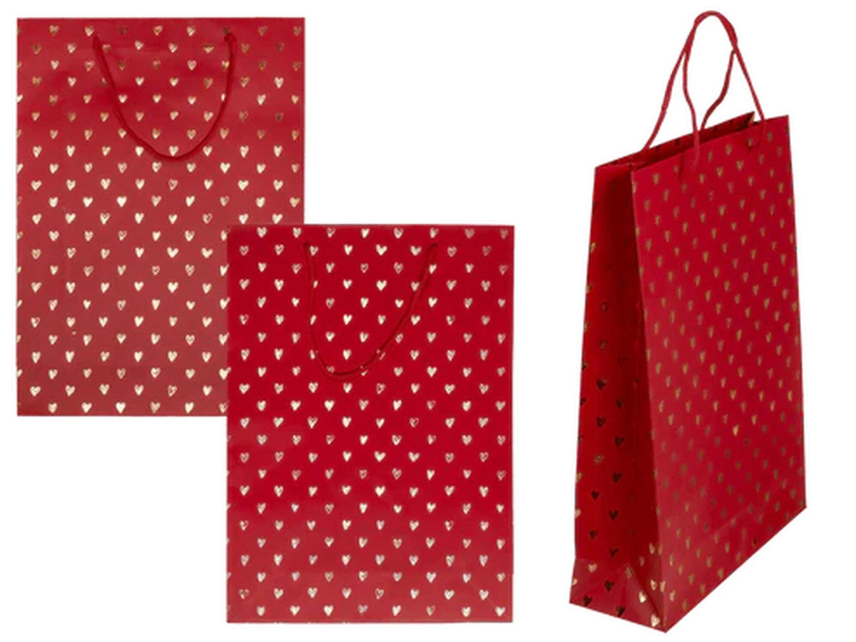 Torba prezentowa Ootb błyszczące serca czerwone 25x8,5x34cm