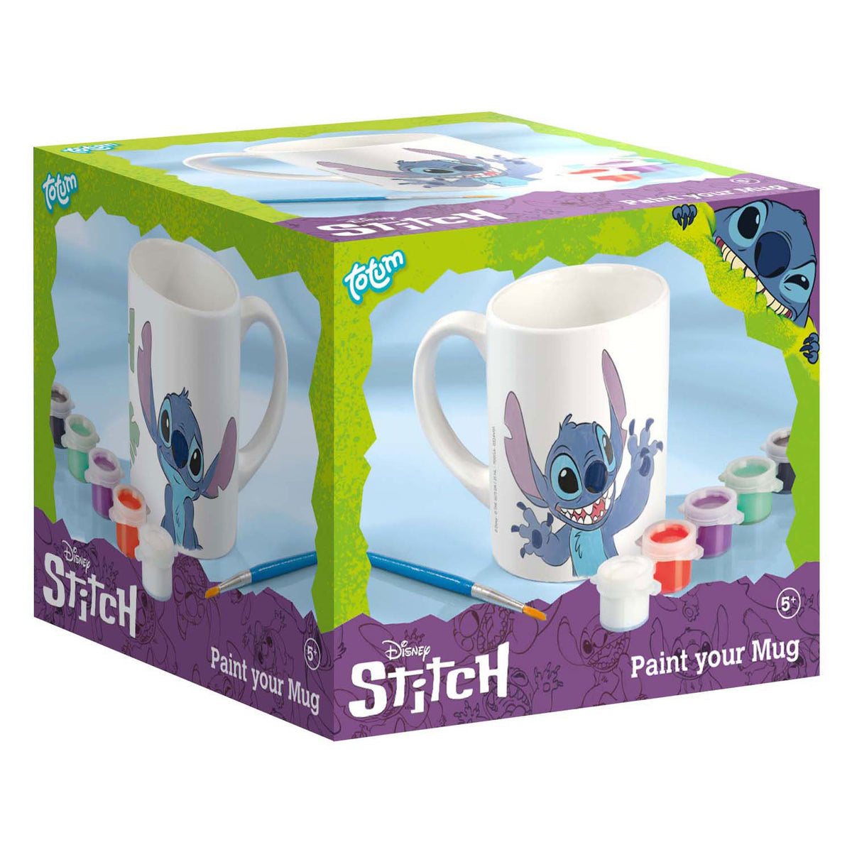 Kubek do kolorowania Totum Disney Stitch - zestaw do rękodzieła, kubek ceramiczny w zestawie. farba i pędzel - wskazówka na prezent zabawki dla dziewcząt i chłopców rękodzieło Lilo Stitch