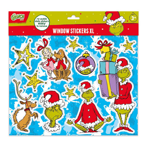 Totum the grinch naklejki na okno xl - ruchome, nietrwałe naklejki wielokrotnego użytku - kreatywne zabawki od 3 lat dekoracja okna