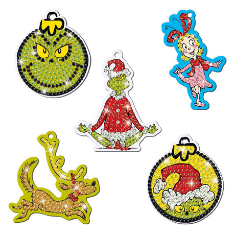 Totum the grinch - Zrób 5 wisiorków do malowania diamentami - zabawki dla chłopców i dziewcząt od 5 lat - zestaw do rękodzieła home deco