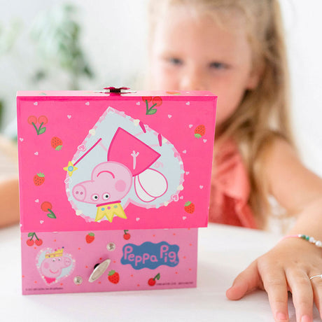Bambolino Pudełko na biżuterię ze świnką Peppą, pudełko na biżuterię, pozytywka - z obrotową baletnicą Peppa i lustrem - zabawki dla najmłodszych dzieci i przedszkolaków od 3 lat - wskazówka dotycząca prezentów