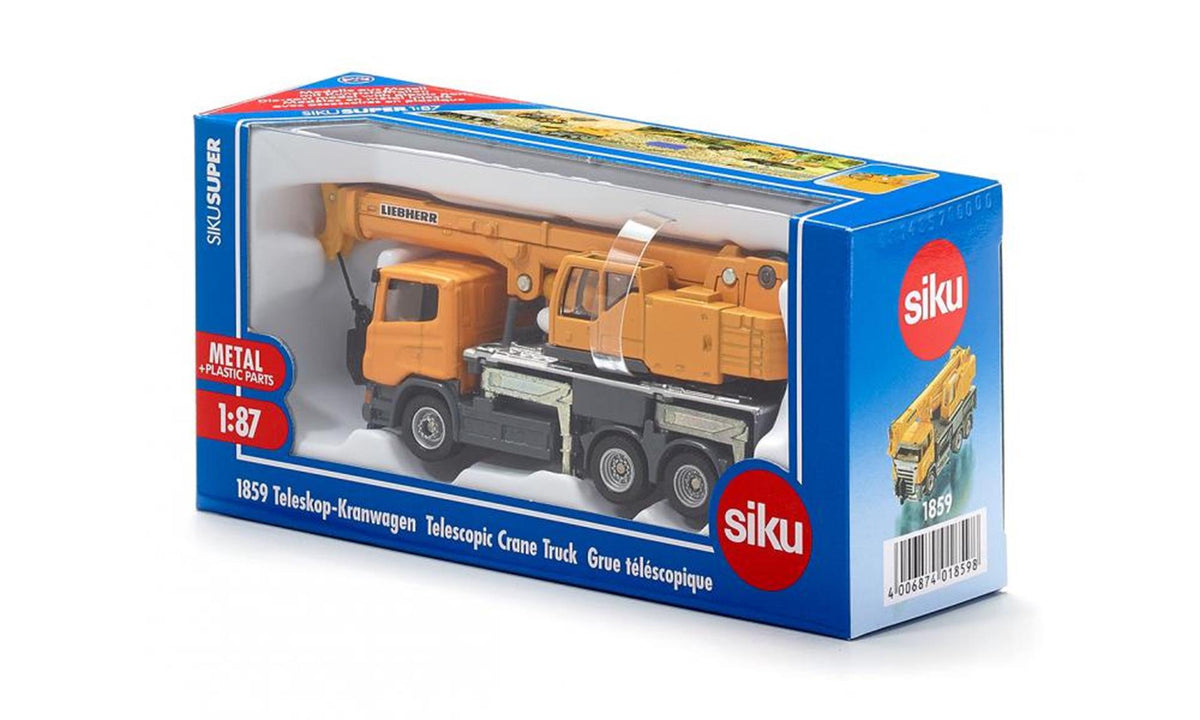 Siku 1859, ciężarówka z żurawiem teleskopowym Liebherr, skala 1:87, metalowy plastik