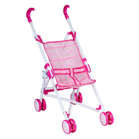 Wózek dla lalek Eddy Toys różowy składany - wózek dla lalek z pasem bezpieczeństwa - zabawkowy wózek dla lalek dla dziewczynek - wózek dla lalek z podwójnymi kołami - 35 x 25 x 55 cm