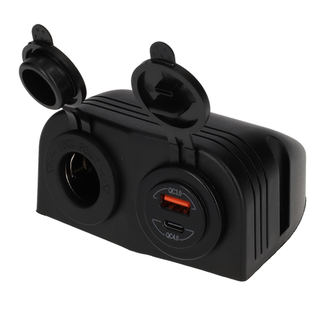 Linia zasilająca 12 V gniazdo uni i ładowarka USB-A + USB-C - natynkowe