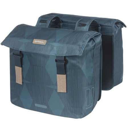 Podwójna torba rowerowa bazylia, niebieska, pet z recyklingu, karmienie, zamknięcie wody, Universal Bridge, 40-49L