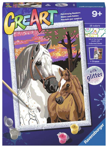 Ravensburger Creart Konie o zachodzie słońca - malowanie po numerach dla dzieci