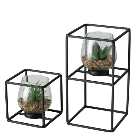 Boltze home sztuczna roślina w szklanej doniczce i czarnym metalowym stojaku Sabia 2-częściowy zestaw 11x11 13x24cm