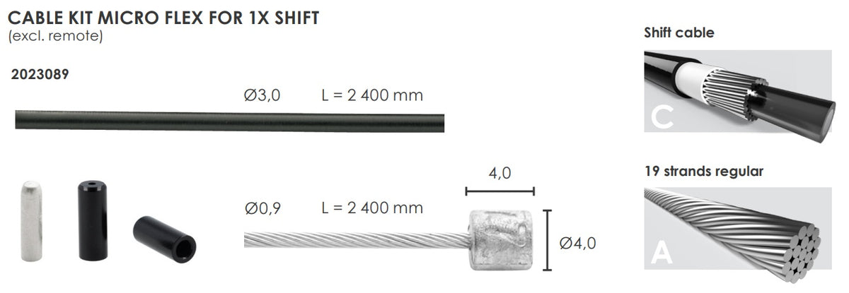 Zestaw kabli przełącznika Elvedes micro flex ø3,2 mm 2500 mm 2500 mm