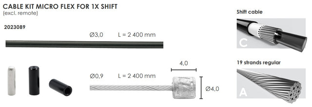 Zestaw kabli przełącznika Elvedes micro flex ø3,2 mm 2500 mm 2500 mm