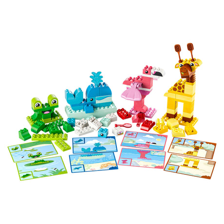 Lego Duplo gra polegająca na budowaniu zwierząt, edukacyjne zabawki Montessori dla dzieci z figurkami zwierząt 10472