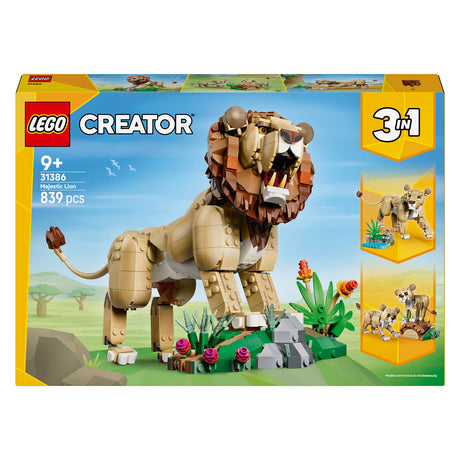 Lego Creator 3w1 dzikie zwierzęta: majestatyczne lwy dla dzieci z figurkami zwierząt 31386