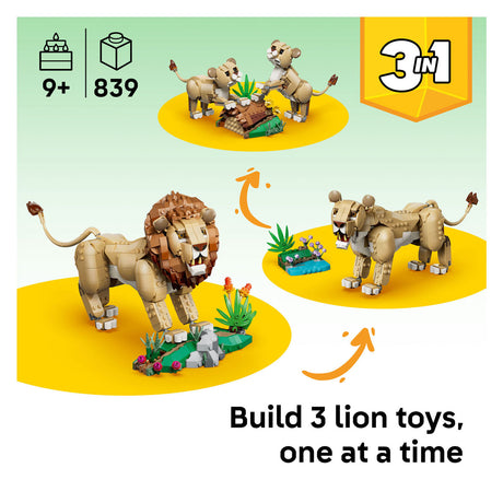Lego Creator 3w1 dzikie zwierzęta: majestatyczne lwy dla dzieci z figurkami zwierząt 31386