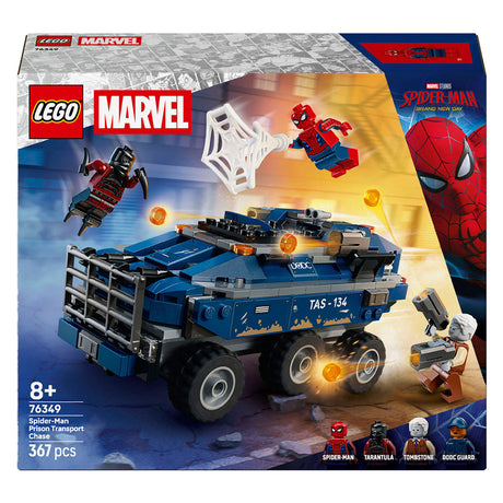 Zestaw LEGO® Marvel Spider-Man do zbudowania pościgu za transportem więziennym dla dzieci 76349
