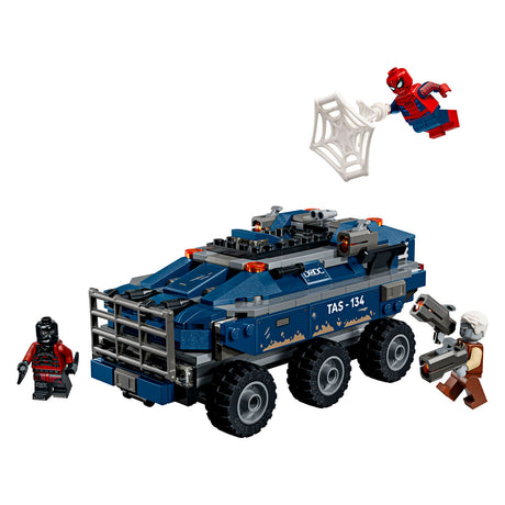 Zestaw LEGO® Marvel Spider-Man do zbudowania pościgu za transportem więziennym dla dzieci 76349
