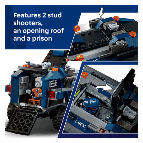 Zestaw LEGO® Marvel Spider-Man do zbudowania pościgu za transportem więziennym dla dzieci 76349